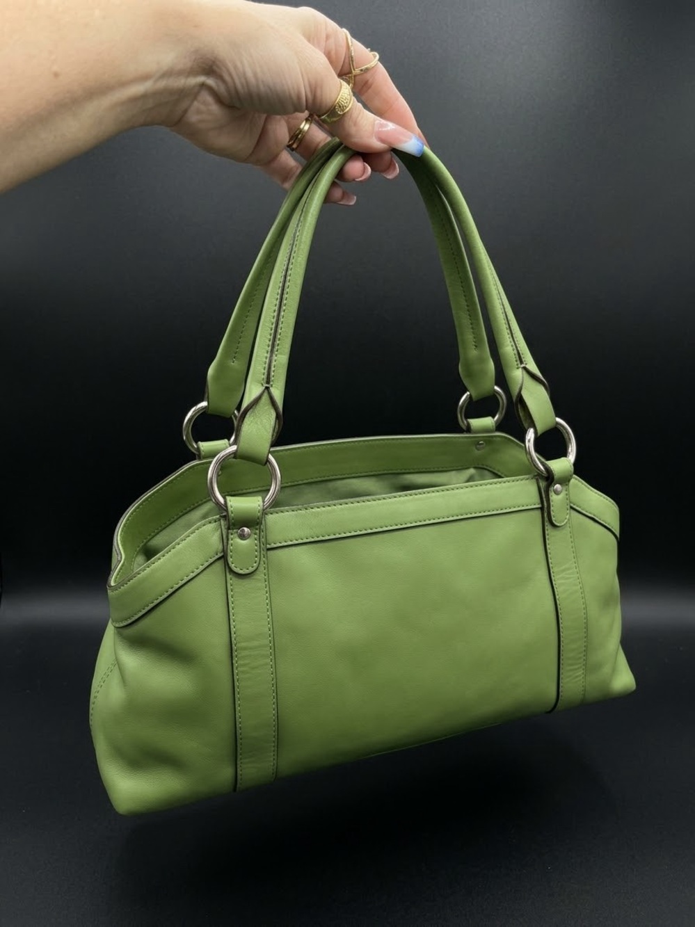 Talbots Y2K  Green Genuine Leather Double-Handle Shoulder Bag